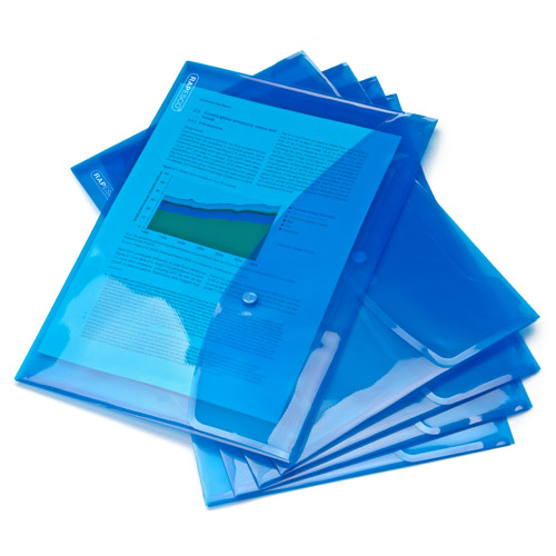 ECO Recycled A4+ Popper Wallet - Transparent Bright Blue - Pack of 5