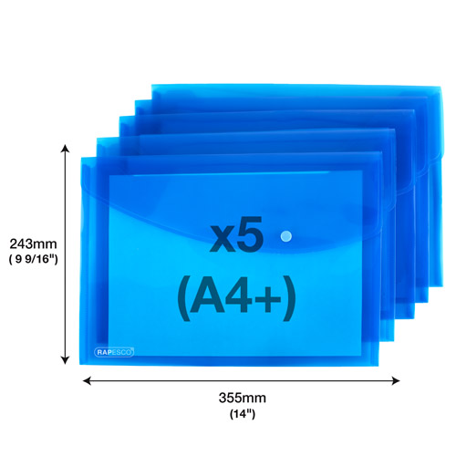 ECO Recycled A4+ Popper Wallet - Transparent Bright Blue - Pack of 5 – Bild 2