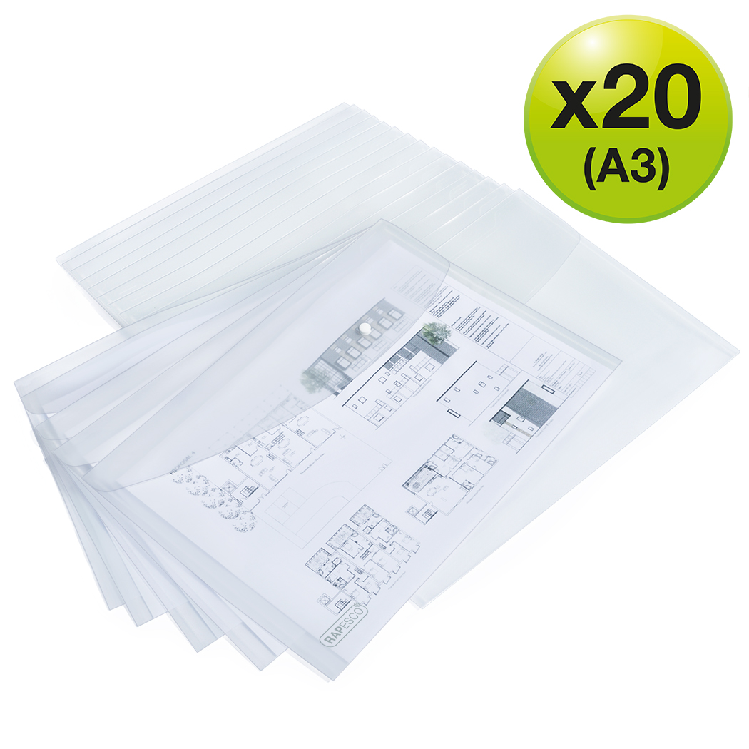 A3 Rapesco 1590 ECO Dokumentmappen mit Druckknopf 15 Stück Transparent 